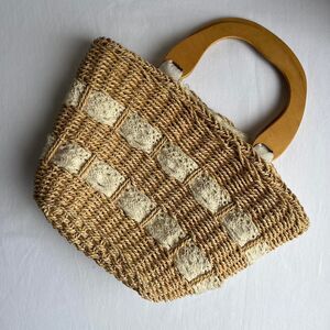 Straw Hand Bag Woven Women's Cottagecore Vintage Lace Yellow